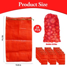 24 Pack 20'' x 14'' Mesh Onion Bags, Reusable Drawstring Fresh Produce Storage Bags for Onions, Vegetables, Potatoes, Citrus, Crawfish Firewood
