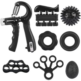 Kit de Entrenamiento de Fuerza de Agarre (Paquete de 8), Entrenador de Entrenamiento de Antebrazo Ajustable, Fortalecedor de Agarre De Mano con Bolsa de Transporte, Ejercitador de Fuerza de Dedos, Estirador de Dedos, Anillo de Agarre y Bola de Agarre par