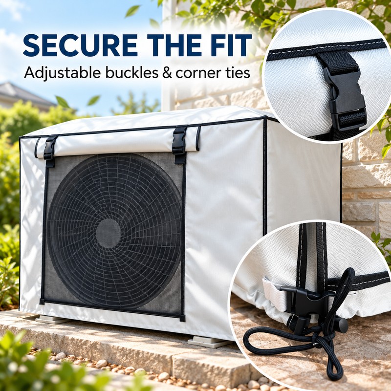 Outdoor Air Conditioner Cover, Oxford Cloth Weather Protector with Roll-Up