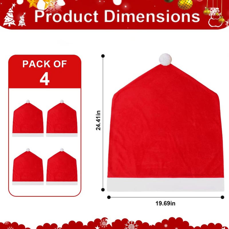 4PCS Velvet Christmas Red Hat Chair Covers Xmas Chair Back