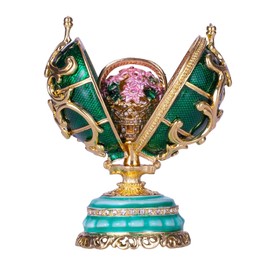 danila-souvenirs Glamorous Style Spring Flowers Easter Egg with Basket of Flowers 8,5 cm green