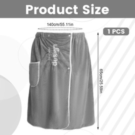 IETWATE Coral Velvet Wrap Bath Towels Large, Quick Dry Sauna Bath Towel with Pocket, Adjustable Wrap Bath Sheets, Soft Strong Absorption Bathroom Towels for Men Spa Grey 65 x 140 cm