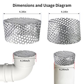 PVC Termination Cap Vent Cover, Stainless Steel Mesh Screen Vent Cover Slot for 4.24in-4.34in ID Furnace and Roof Vent Cap, Conical Vent Cap Rust preventing Leaves Debris, Birds Entering