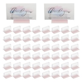 PATIKIL 2 x 1.6 Inch Adhesive Base Sign Holder, 50 Pcs Mini Sneeze Guard Holder Acrylic Panels Holder for Fastening and Lining Up Tags Cards Photos, Transparent