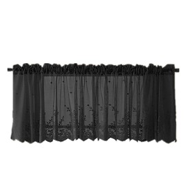 HOMSFOU Lace Curtain Valance Floral Embroidered Half Window Sheer Curtains for Kitchen Cafe Dinning Living Room 137x61cm Black