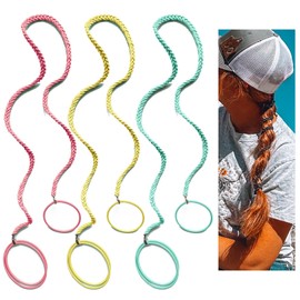 Hair Ties for Sports, Elastic Hair tie 25 inch Longhairs Ponytail Holders, Colorful Braided Pony Tail Wrap for Wind and Water 3 Packs C