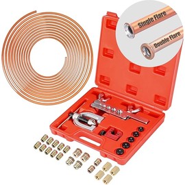 Brake Line Kit, 3/16" Brake Line Flaring Tool Kit, Copper Coated Brake Line (With 16 Fittings and 4 Threads Unions) and Double & Single Flare Tool (With Tube Cutter And 5 Adapters)
