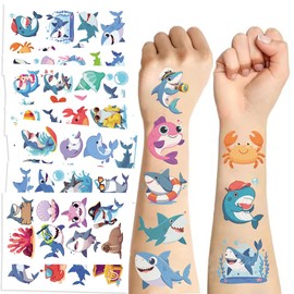 96 PCS Shark Temporary Tattoos Sticker Sea Animal Fish Under The Sea Ocean Birthday Party Decorations Decor Favors Supplies Gifts Boys Girls Cute Fake Tattoo School Reward Themed(Shark)