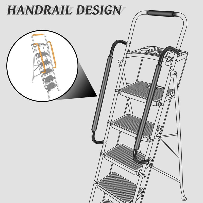 5 Step Ladder with Handrails & Tool Tray Platform, 330
