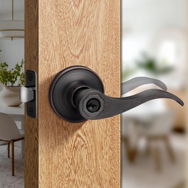 Moquin Wave Design Keyed Entry Door Lever with Lock, Reversible Bronze Door Handle for Right/Left Side Front/Entrance Door Lock in Oil Rubbed Bronze Finish