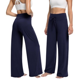 ZOOSIXX Soft Black Pajama Pants for Women, Wide Leg Comfy Casual Lounge Yoga Capri Pants 22'' / 30''