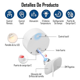 2 Pack Lampara de Pared Recargable LED, Lampara de Pared Inalambrica de Rotación de 360°, Lámpara de Pared Interior con Control Remoto, con 12 Colores RGB, 3 Temperaturas de Color y Apagado Programado