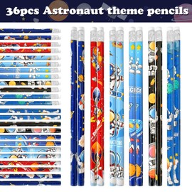 172 Pcs Outer Space Theme Stationery Set Astronaut spaceship rocket 36pencils 36erasers 100Stickers for Space Birthday Party Classroom School Reward Gift Prizes Goodie Bags Stuffers Office (space)