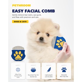 [PETHROOM] Professional Eye Comb for Pets | Stainless Steel Tear Stain Remover for Cats & Dogs | Gentle Round-Head Grooming Tool | Compact & Portable for Eye Gunk Removal