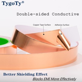 TygoTy Copper Foil Self-Adhesive Tape 1inch X 66 FT 100% Pure Copper Double-Sided Conductive for Guitar, Stained Glass Soldering, Slugs,EMI Shielding, Crafts DIY, Electrical Repairs and Grounding
