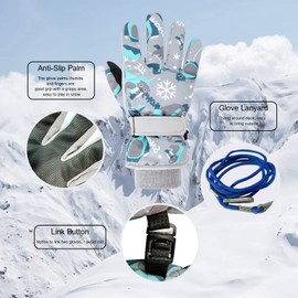 Caudblor Ski Gloves For Kids, Waterproof Winter Gloves For Boys Girls, Insulated Youth Winter Gloves Age 7-9 Years Old, Gray Warm Thick Ski Snowboard Gloves For Children Outdoor Sledding