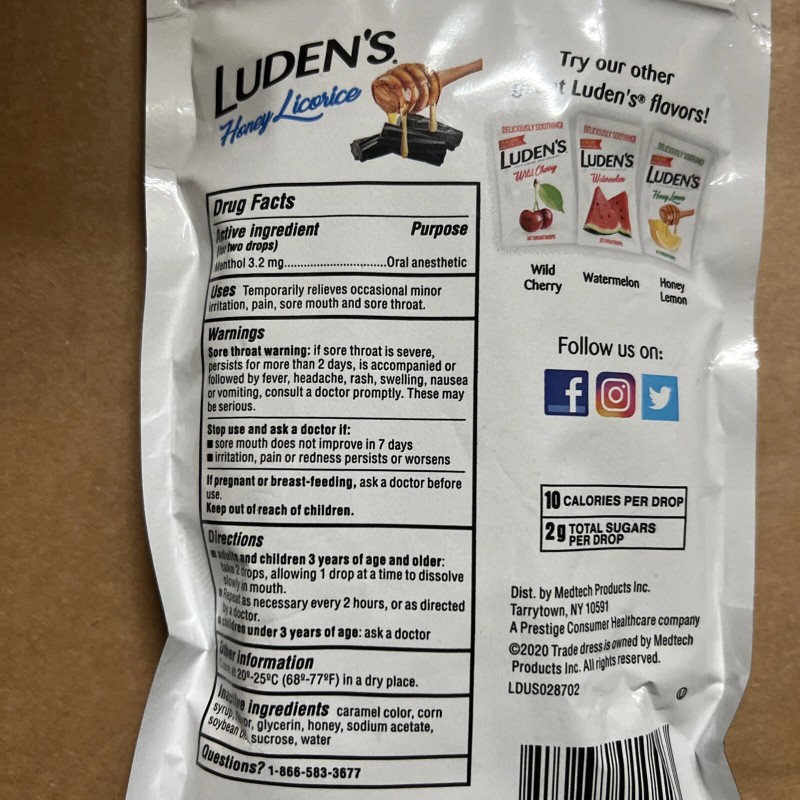 Ludens Honey Licorice Throat Drops - 30 Count X12 pack
