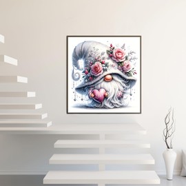 5D Diamond Painting Kits for Adults Beginners,Gnome Love Flower Diamond Art Kit,DIY Full Round Drill Diamond Dot Gem Art Kits for Adults,Home Wall Decor 11.8x11.8 Inch