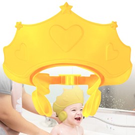 Baby Shower Cap Shield, Shower Cap for Kids, Shampoo Shield for Kids,Visor Hat for Eye and Ear Protection for 0-9 Years Old Children, Cute Crown Shape Makes the Baby Bath More Fun (yellow)