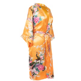 CCcollections Kimono robe long 16 colors Premium Peacock bridesmaid bridal shower womens gift (Peacock Orange)