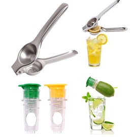 LOGJAM 3 Pcs Lemon Squeezer, Stainless Steel Lime Squeezer Juicer and Manual Mini Screw Top Juicer with Built-In Filter for Drinks