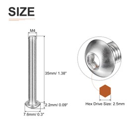 DTGN M4-0.7 x 35 mm Allen Screws with Pan Head - Pack of 25 - Suitable for Machines - 304 Stainless Steel 18/8 - Full Thread Fasteners