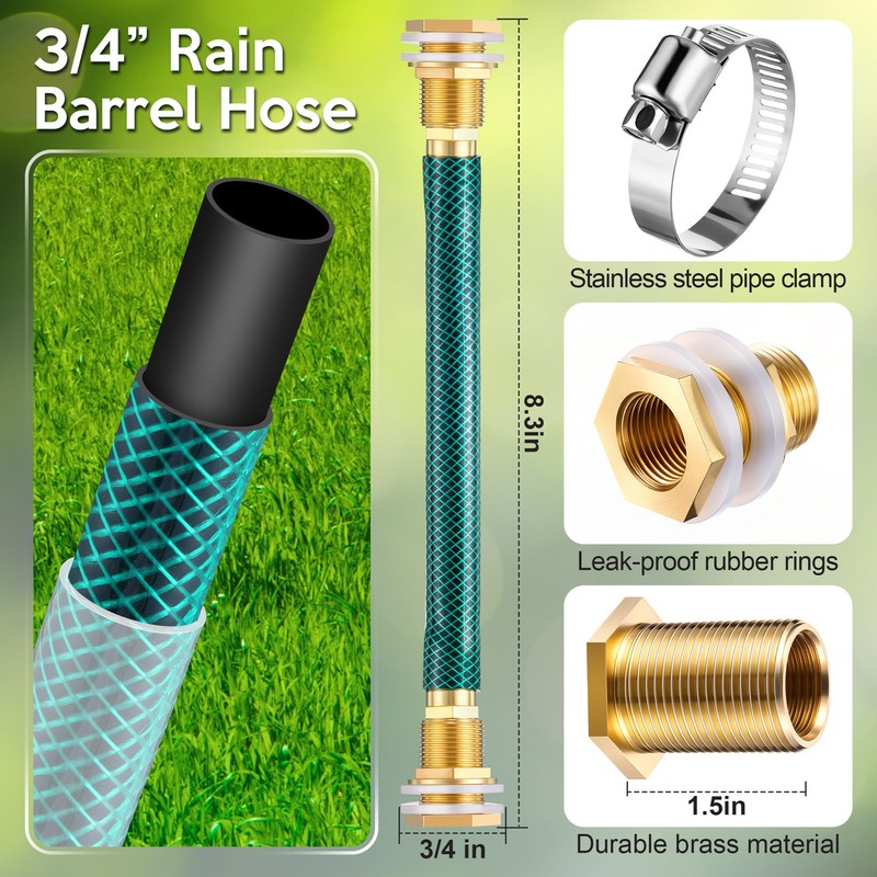 HappyAlley Rain Barrel Linking Kit, 8 inch Rain Barrel Hose