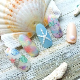 Sea Animals Nail Art Adhesive Sticker 3D Self-Adhesive Nail Decals Art Design Holographic Starfish Whale Shell Nail Art Sticker Decoration for Women Manicure Tips Acrylic Nails DIY Nails Art Supplies