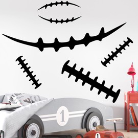 Large Football Laces Wall Decal Vinyl Sport Wall Stickers Football Stitches Decals for Wall Ceiling Black Soccer Wall Stickers Big Graphic Football Wall Decals for Kid Boy Room Bedroom Playroom Decor