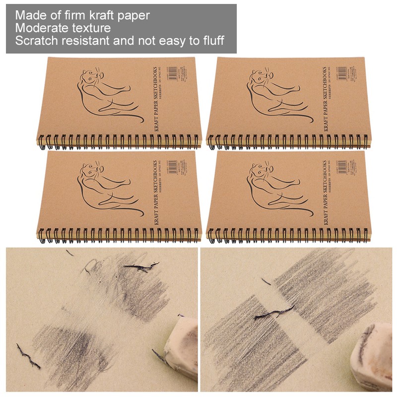 4Pcs Kraft Paper Sketchbook Retro Sketch Pad HandPainted Thick Art