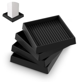 Rustark 4 Pieces 75 mm 3 Inch Black Square Rubber Caster Cups Non Slip Furniture Square Pads Coasters Square Pads Hardwoods Floors Protectors Non Skid Square Furniture Feet Caps for Bed Couch Tables