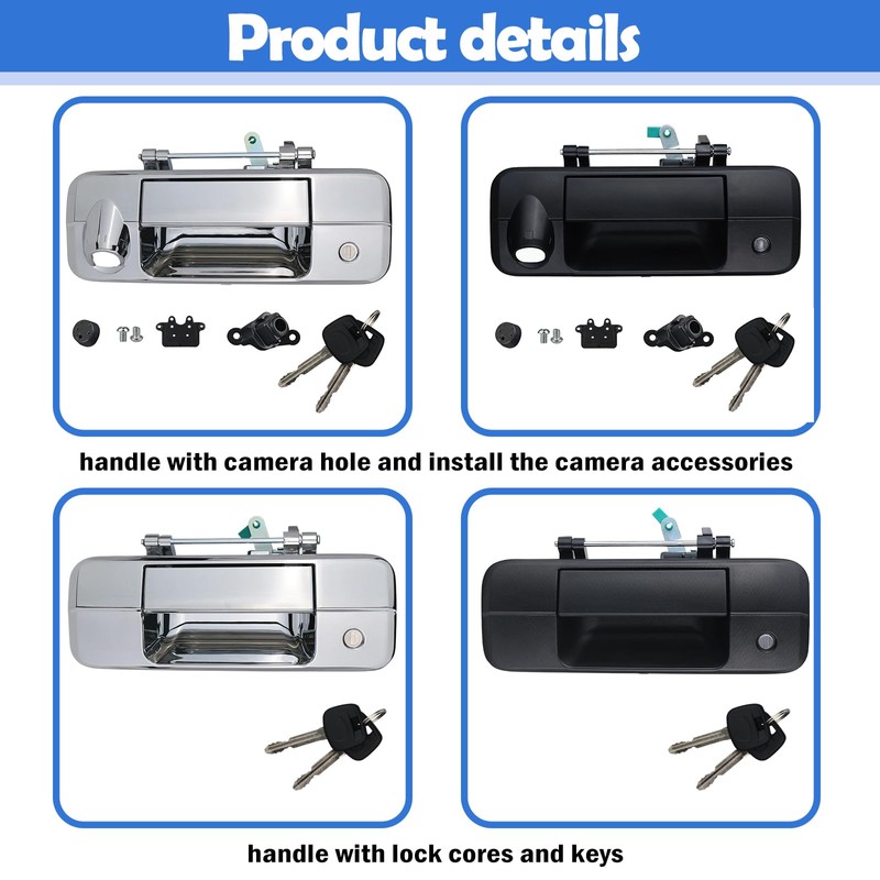 Osompar Tailgate Handle with Rear Camera Hole Key Lock Cylinder