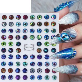 Dinosaur Eyes Nail Art Stickers Decals, 3D Lizard Eyes Nail Self-Adhesive Sticker Designs Demon Eyes Glitter Nail Transfer Decal Acrylic Supplies Decorations for Women Girls Manicure Art Tips