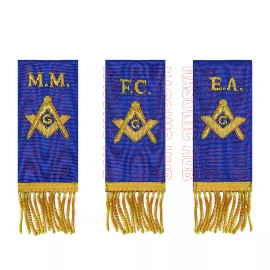 Masonic Bible Markers Hand Embroidered Royal Blue Ribbon & Gold Bullion Threads