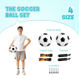 U&C Planet Kids Soccer Ball Size 4, 2-Pack Black White Classic Soccer Balls with 2 Pumps and 2 Mesh Bags, Great Gift for Boys Girls Ages 6-12, Indoor Outdoor Fun and Games
