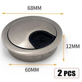 2 Pack Desk Grommet Kit Zinc Alloy Computer Desktop Grommets Wire Organizers Table Cable Cord Round Hole Cover for Home and Office (Ø60mm（2-3/8 Inch）, Brushed Silver) Desk Cable Hole