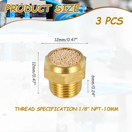 sourcing map 3 pcs Pneumatic Exhaust Muffler, 1/8" NPT Male Sintered Bronze Muffler Air Line Fittings for Pneumatic Tools and Industrial Machinery