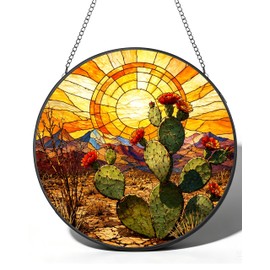Stained Glass Window Hanging, Tempered Glass Garden Suncatcher 7.8"