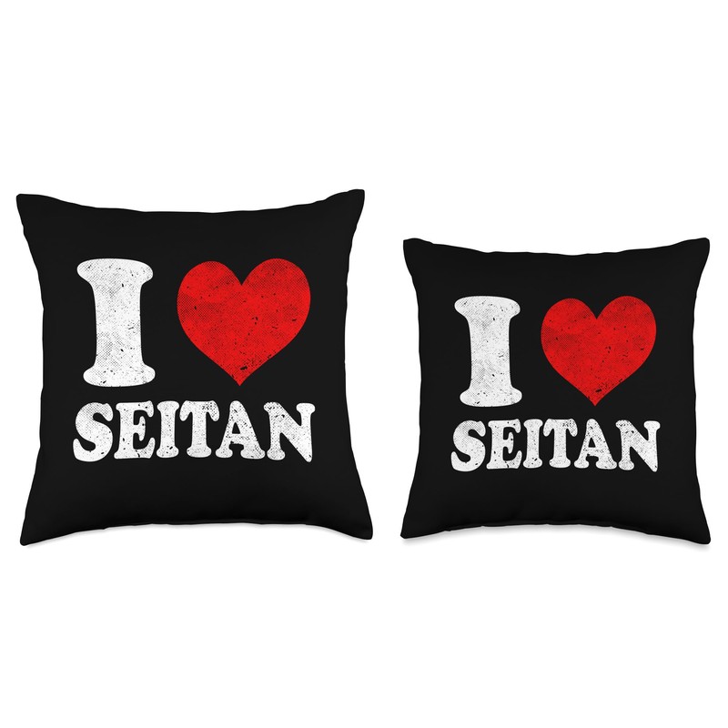 I Love Seitan Vegan Vegetarian Vintage Throw Pillow