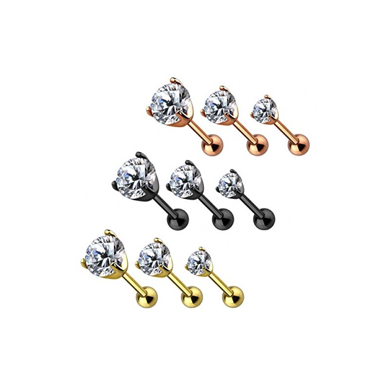 Piercingfaktor® Tragus Helix Piercing Stud with Crystal, Black, Black