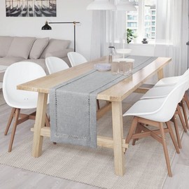 Dremisland Linens Farmhouse Table Runner Handmade Hemstitch Grey Table Runner Christmas Tablecloth Table Mat for Tablecover Dresser Dining Party Gathering Xmas Decor