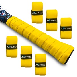 Alien Pros Tennis Grip Tape (6 Handles) - Pre-Cut Tennis Grip Tape for a Dry Grip - Stick on Your Racket for Highest Performance (6 Grips, Yellow)