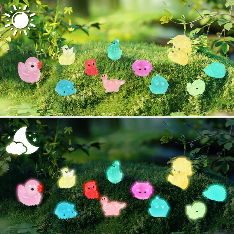 60pcs Luminous Mini Resin Animals Mini Resin Animals Set Turtle