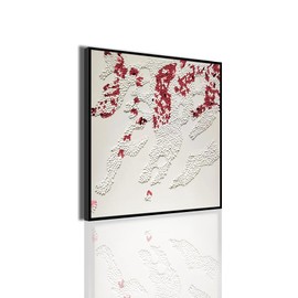 COOLDEI 3D Handwoven Leather Floral Wall Art 'Sunset Blush' - Abstract Blooming Splendor Painting 24"x24" | Red Leather Woven Texture | Light-Interactive Modern Decor for Living Room, Bedroom(Sakura Pink)