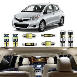 AUTOGINE 7 Piece White LED Interior Lights Kit for Toyota Yaris Sedan Hatchback 2007 2008 2009 2010 2011 2012 Super Bright 6000K Interior LED Light Bulbs Package + Install Tool