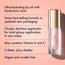 ICONIC LONDON Lustre Lip Oil | Non Sticky, Moisturizing and High Shine Lip Oil, Containing Vitamin C and Hyaluronic Acid, Cruelty Free, Vegan Makeup, Sugar Mama (Pink), 6 mL/ 0.2 Fl Oz