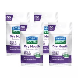 SmartMouth Dry Mouth Mints, Sugar-Free, 50 Count, 4 Pack, Mellow Mint