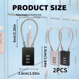 2 Pcs 3 Digit with Code Metal,Lock,Locker Padlocks,Gym,Small Padlock Combination,for Weatherproof Outdoor Steel Cable,Cabinets,Suitcases,Black High Security Lcok,Luggage Suitcase,Toolbox Helmet