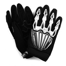 1Storm Adult Motocross Helmet BMX MX ATV Dirt Bike Helmet Racing Style Glossy Black; + Goggles + Skeleton Black Glove Bundle