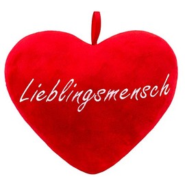 BRUBAKER Plush Cushion in Heart Shape – Favourite Person – Red 32 cm Heart Cushion Embroidered